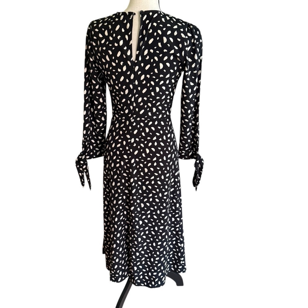 Edit by Nine Black White Patterned Midi Dress Slit Sleeve Tie Size S - Picture 7 of 13